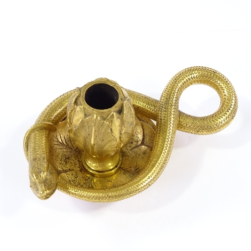 173 - A 19th century gilt-bronze entwined serpent-design candle holder, length 17cm