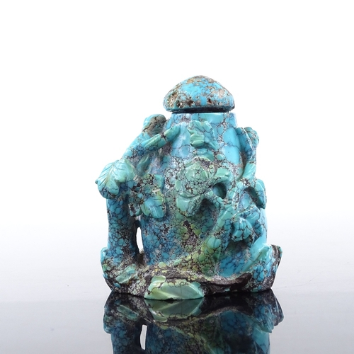 190 - An Antique Chinese turquoise matrix snuff bottle, carved from a single piece of turquoise, decorated... 