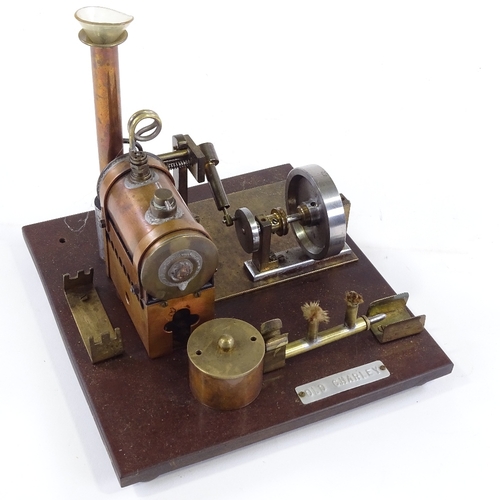 194 - A scratch-built live steam-powered stationary engine, stand width 20cm