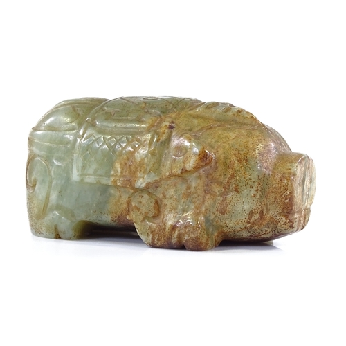 216 - A Chinese carved jade pig, length 9cm