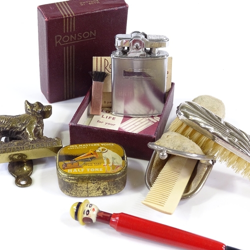 224 - A mixed group of items, including Ronson pocket lighter