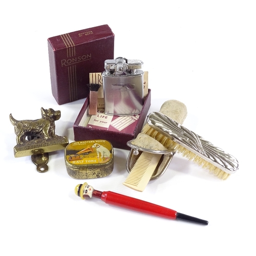 224 - A mixed group of items, including Ronson pocket lighter