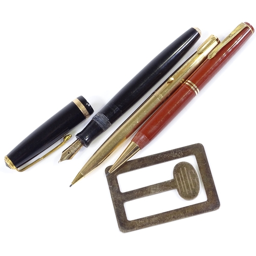 232 - A Parker 61 fountain pen, a Parker Duo-fold pen and pencil, and a silver money clip (4)