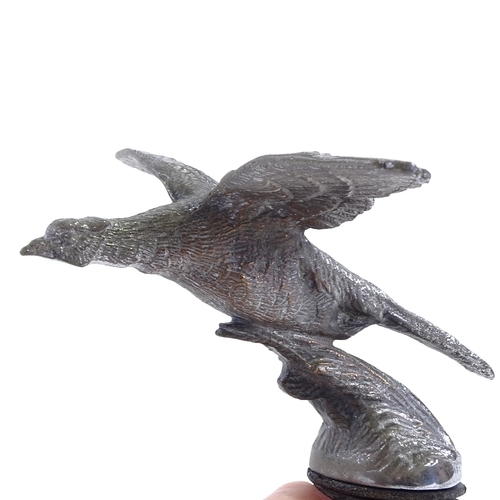 238 - An early 20th century nickel plate bronze pheasant design car mascot, length 12cm