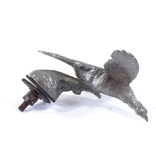 238 - An early 20th century nickel plate bronze pheasant design car mascot, length 12cm