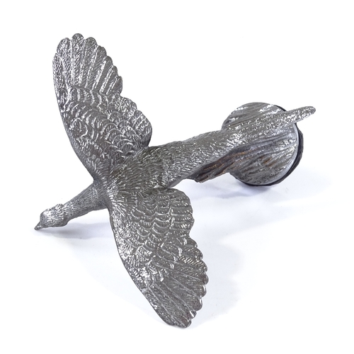 238 - An early 20th century nickel plate bronze pheasant design car mascot, length 12cm