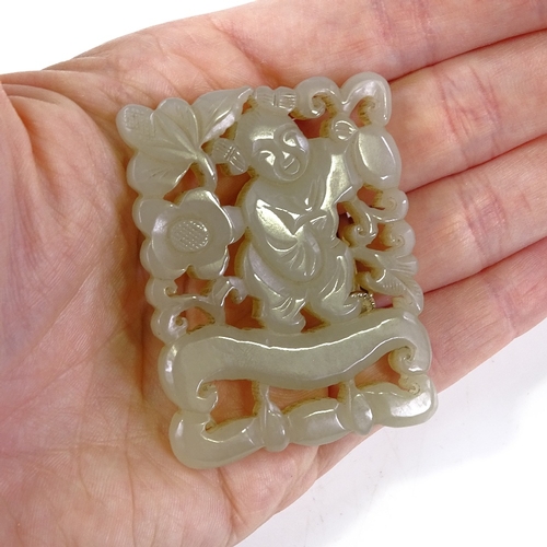 245 - A Chinese carved and pierced jade plaque, length 5.5cm