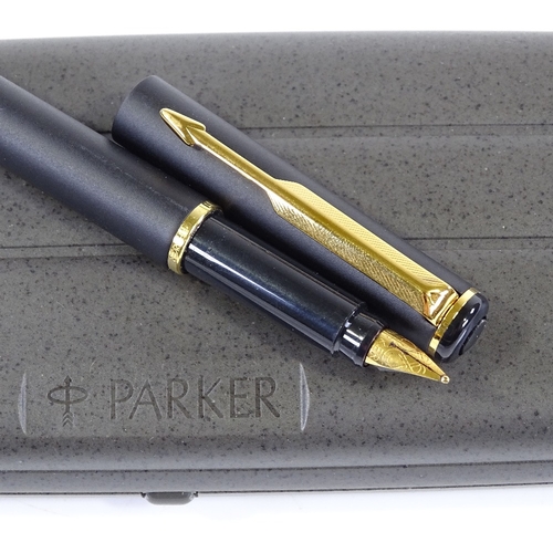 252 - A Parker Rialto fountain pen in matte black and gold, new and boxed