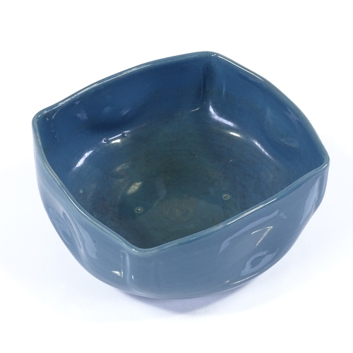 256 - Ault Pottery, 1930s square form bowl, pale blue glaze, 18cm across