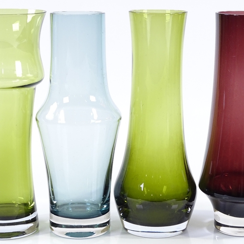 262 - Riihimaki Finland, 4 tall glass vases designed by Tamara Aladin in 1976, height 25cm