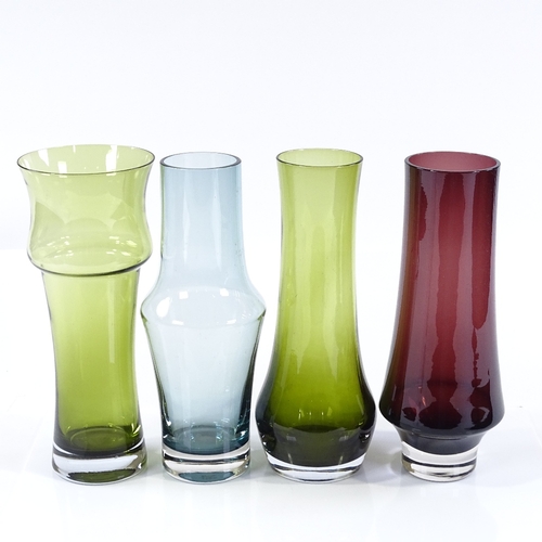 262 - Riihimaki Finland, 4 tall glass vases designed by Tamara Aladin in 1976, height 25cm