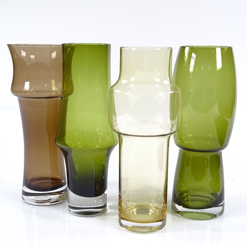 263 - Riihimaki Finland, 4 tall glass vases designed by Tamara Aladin in 1976, height 25cm