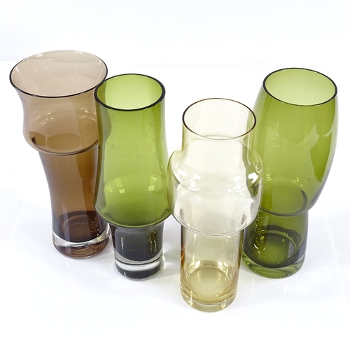 263 - Riihimaki Finland, 4 tall glass vases designed by Tamara Aladin in 1976, height 25cm