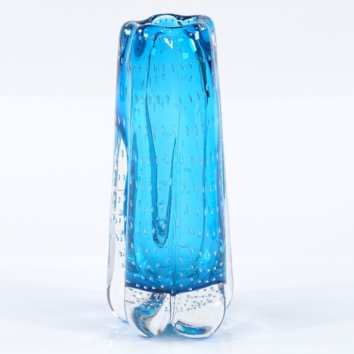 264 - Whitefriars kingfisher blue cased Controlled Bubble design vase, by Geoffrey Baxter circa 1972, heig... 