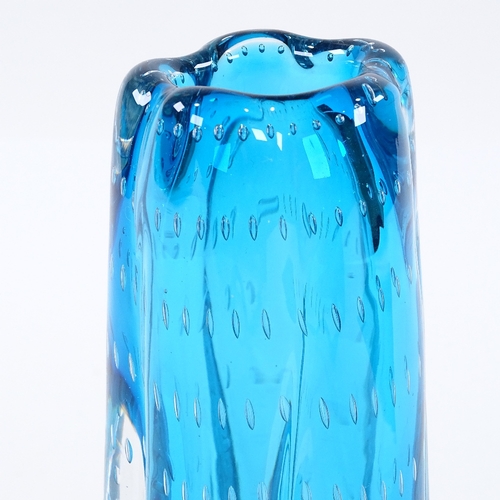 264 - Whitefriars kingfisher blue cased Controlled Bubble design vase, by Geoffrey Baxter circa 1972, heig... 