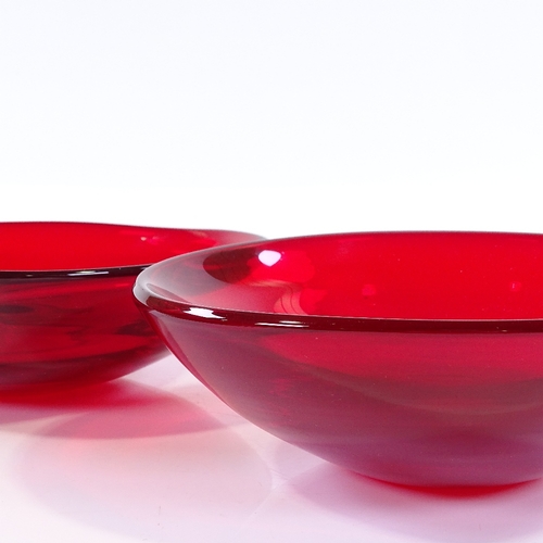 270 - A pair of Whitefriars ruby red 3-sided bowls, designed by Geoffrey Baxter 1960-'63, 24.5cm across