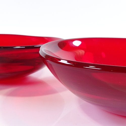 270 - A pair of Whitefriars ruby red 3-sided bowls, designed by Geoffrey Baxter 1960-'63, 24.5cm across