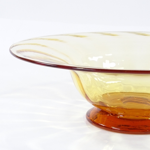 272 - A Whitefriars large ribbed glass bowl, gold/amber designed by Barnaby Powell in 1929, diameter 31cm