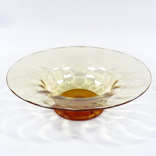 272 - A Whitefriars large ribbed glass bowl, gold/amber designed by Barnaby Powell in 1929, diameter 31cm