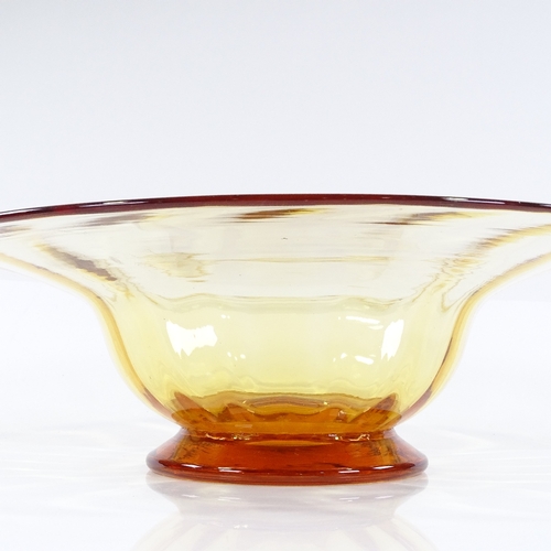 272 - A Whitefriars large ribbed glass bowl, gold/amber designed by Barnaby Powell in 1929, diameter 31cm