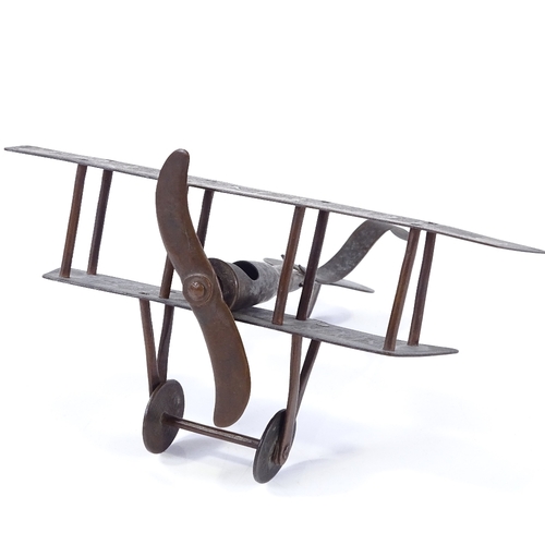 273 - A First War Period trench art bi-plane, inscribed Dixmude, wingspan 16cm