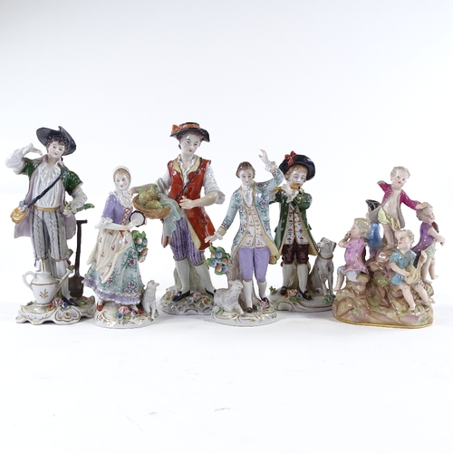 277 - 6 various Continental porcelain figures, including a Meissen musician group (A/F), height 15cm, and ... 