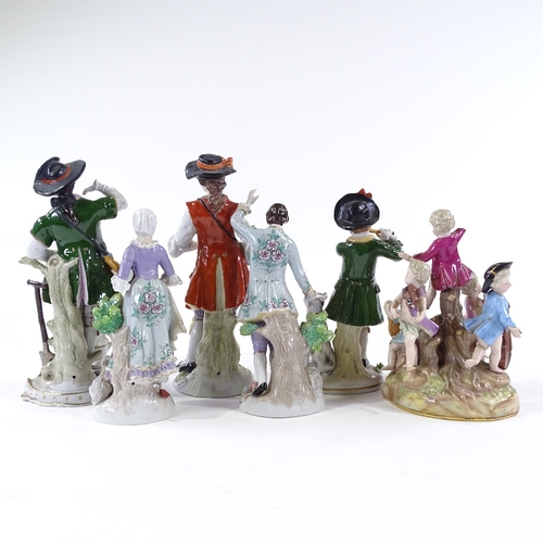 277 - 6 various Continental porcelain figures, including a Meissen musician group (A/F), height 15cm, and ... 