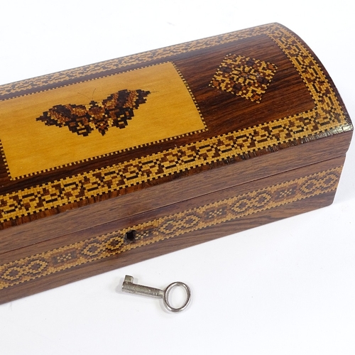 278 - A Victorian Tunbridge Ware dome-top box with butterfly design to the lid, length 20cm