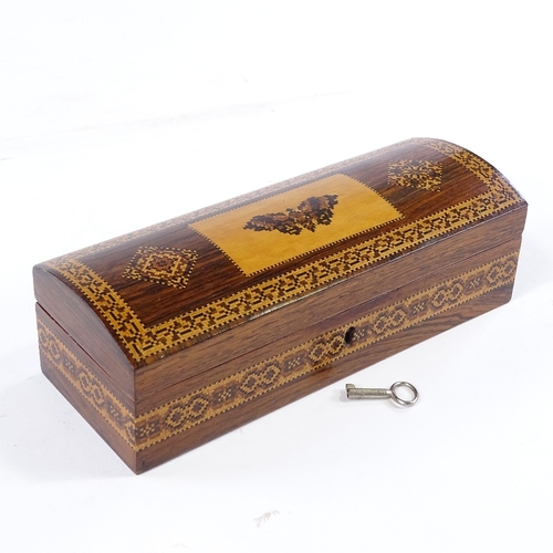 278 - A Victorian Tunbridge Ware dome-top box with butterfly design to the lid, length 20cm