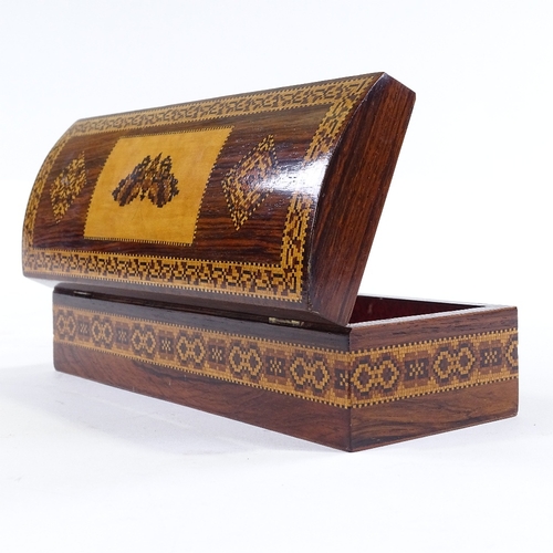 278 - A Victorian Tunbridge Ware dome-top box with butterfly design to the lid, length 20cm