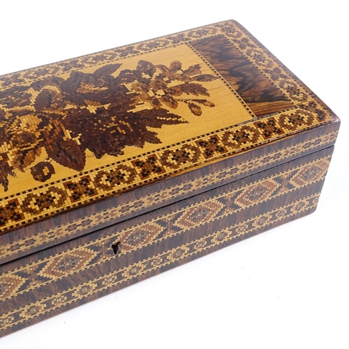 280 - A Victorian Tunbridge Ware jewel box with inlaid floral marquetry decorated lid, length 24cm