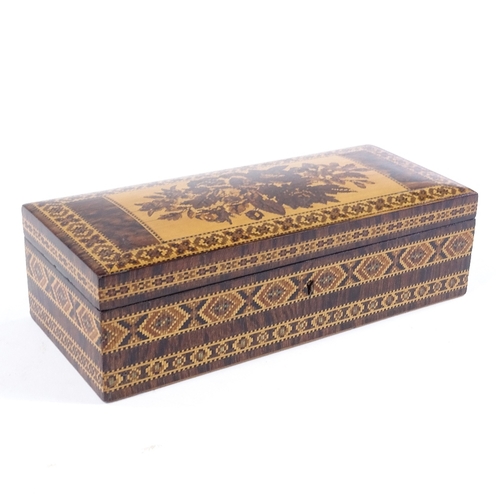 280 - A Victorian Tunbridge Ware jewel box with inlaid floral marquetry decorated lid, length 24cm