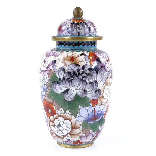 286 - A Chinese cloisonne enamel jar and cover with floral design, height 23cm