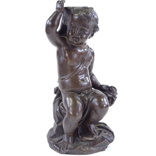 293 - A 19th century patinated bronze cherub design lamp base, height 27cm