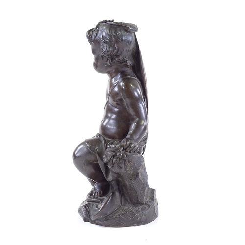 293 - A 19th century patinated bronze cherub design lamp base, height 27cm