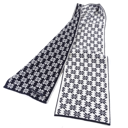 305 - Selin Senel, black and white pattern wool scarf, 178cm x 23cm