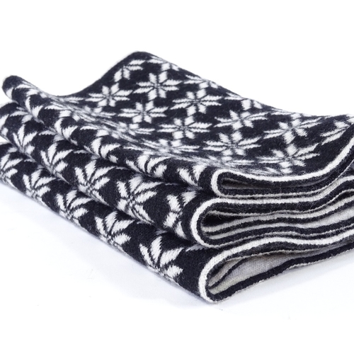 305 - Selin Senel, black and white pattern wool scarf, 178cm x 23cm