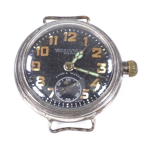 351 - ZENITH - a silver Borgel-cased military mechanical wristwatch head, by Birch & Gaydon Ltd, black dia... 