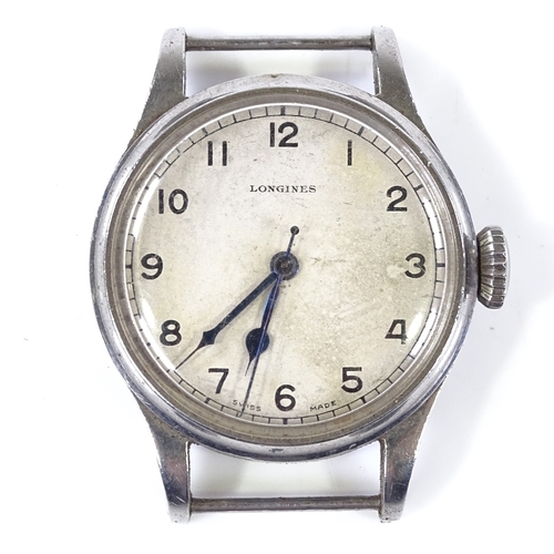 352 - LONGINES - a stainless steel mechanical wristwatch head, white dial with Arabic numerals and blued s... 