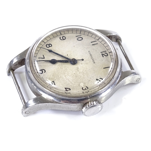 352 - LONGINES - a stainless steel mechanical wristwatch head, white dial with Arabic numerals and blued s... 