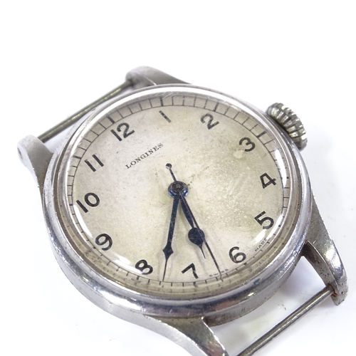 352 - LONGINES - a stainless steel mechanical wristwatch head, white dial with Arabic numerals and blued s... 