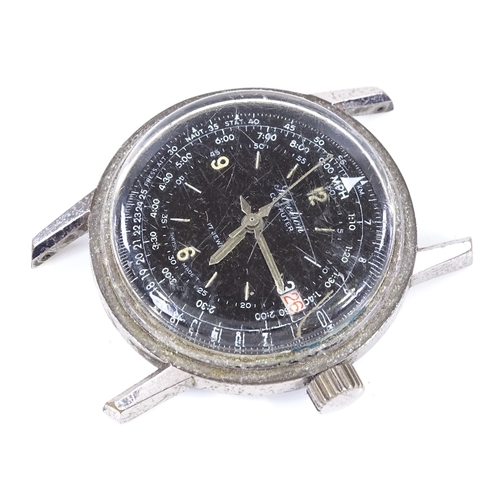 353 - OLLECH & VAJS - a steel-cased pilot's Selectron Computer mechanical wristwatch head, black dial with... 