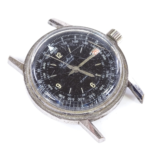 353 - OLLECH & VAJS - a steel-cased pilot's Selectron Computer mechanical wristwatch head, black dial with... 