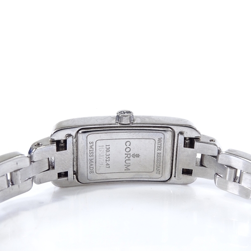 356 - CORUM - a lady's stainless steel Baguette quartz cocktail wristwatch, with diamond set bezel and str... 