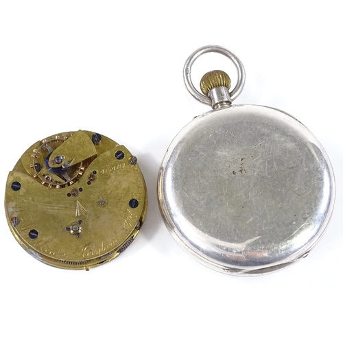 359 - A First War Period silver-cased open-face top-wind doctor's military issue pocket watch, by W J John... 