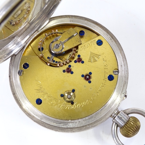 359 - A First War Period silver-cased open-face top-wind doctor's military issue pocket watch, by W J John... 