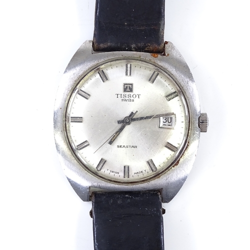 360 - TISSOT - a Vintage stainless steel Seastar mechanical wristwatch, silvered dial with baton hour mark... 