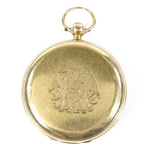 363 - A Victorian 18ct gold open-face key-wind pocket watch, by J Muirhead & Sons of Glasgow, white enamel... 