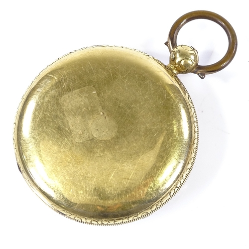 364 - An early 19th century 18ct gold pocket watch case and ornate dial, with applied gold Roman numeral h... 