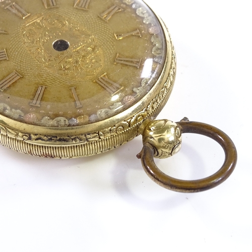 364 - An early 19th century 18ct gold pocket watch case and ornate dial, with applied gold Roman numeral h... 